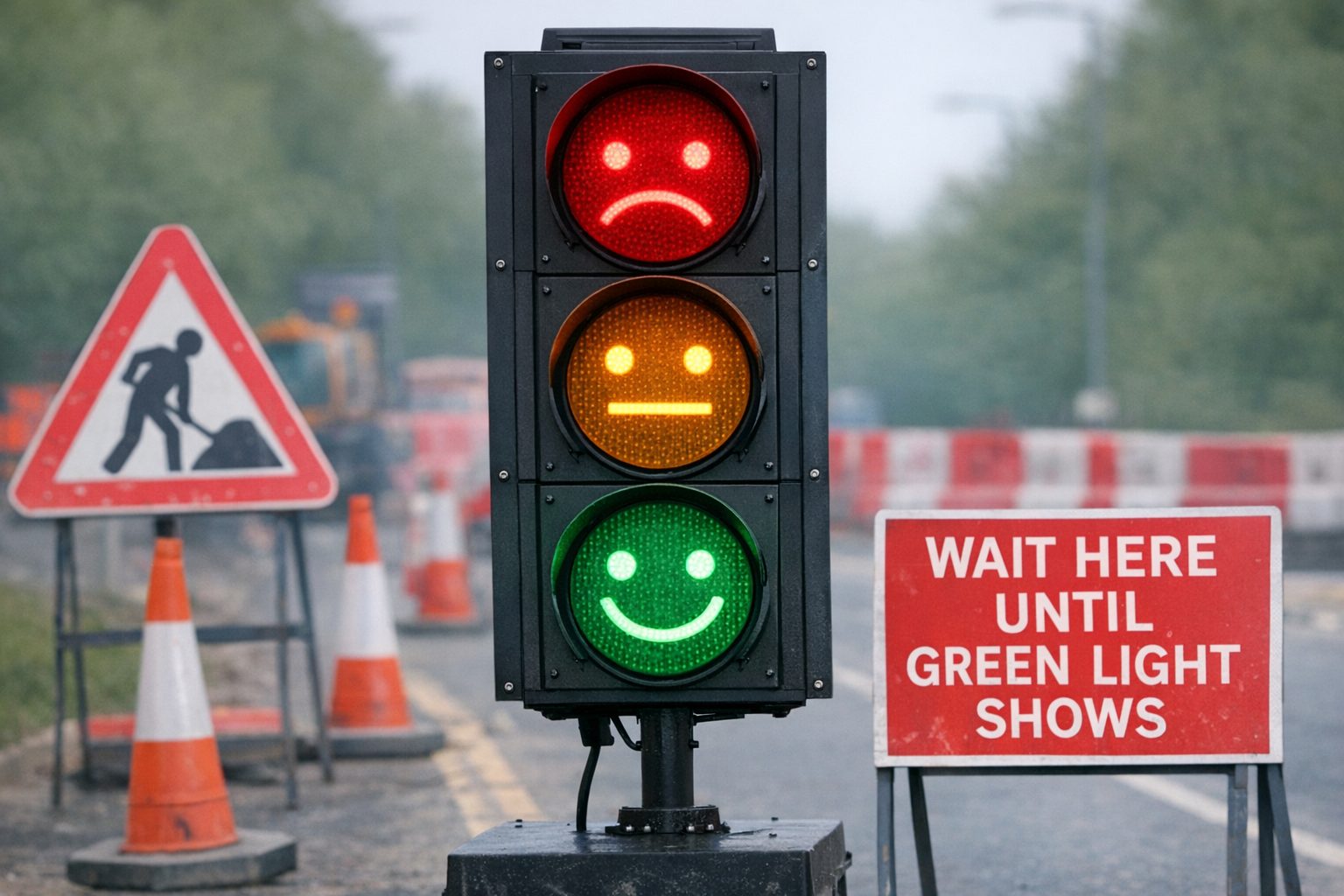 smiley and frowning traffic lights